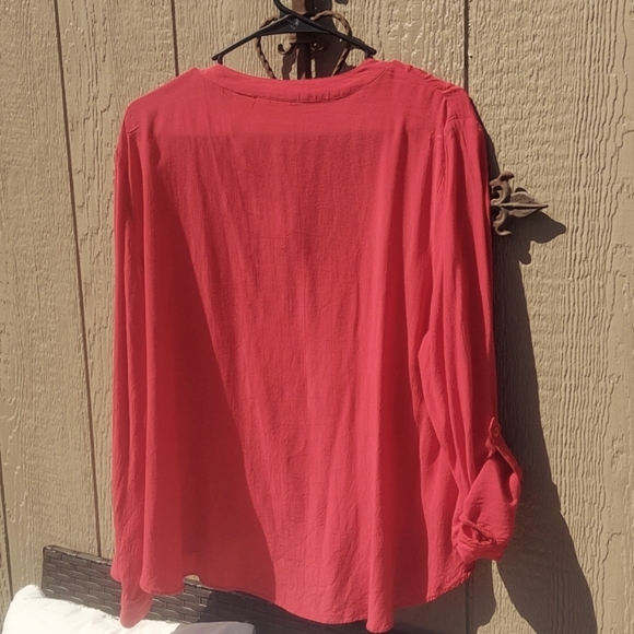 Chico's top red sz 2 (lg/12) roll tab tie front silver studs embroidery - Picture 8 of 10